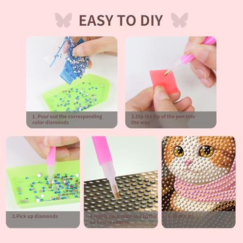 FlyingMage 5D Diamond Art Painting Kits for Adults, 4 Pack Cute Animal Full Drill Diamond Dots Paintings, DIY Diamond Crafts and Art Mosaic Kits, Kawaii Paint with Diamonds (Oil Painting Cats) - color: Oil Painting Cats