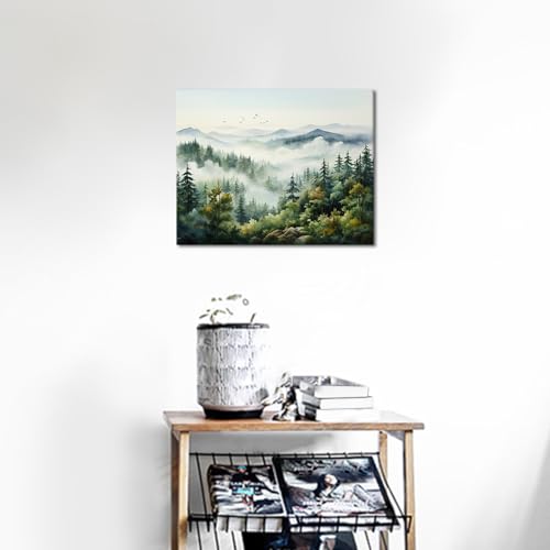 TFIAVSIN Paint by Numbers for Adults Foggy Mountain Landscape Painting by Numbers for Adults Pine Trees and Birds Adult Paint by Number Kits Unique Gift for Adults, 16"x20"(Frameless)