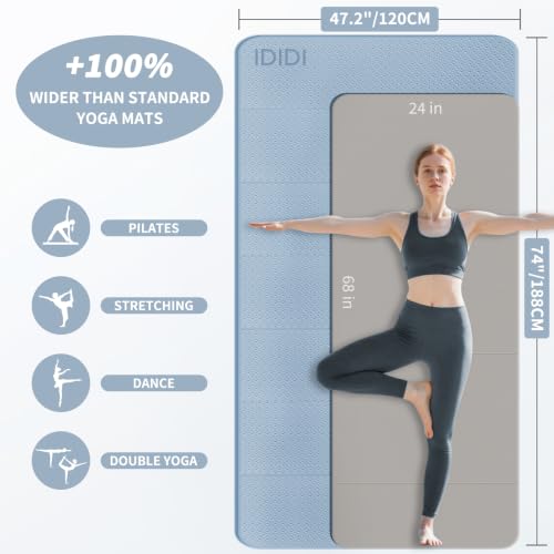 Foldable Yoga Mat Extra Large (74.0" x 47.2" x 0.4") | Double-Sided Non-Slip,Extra Wide Foldable Design,10mm Extra Thick ,Exercise Mat for Gym, Studio, Travel, Home Use - color: Blue Gray