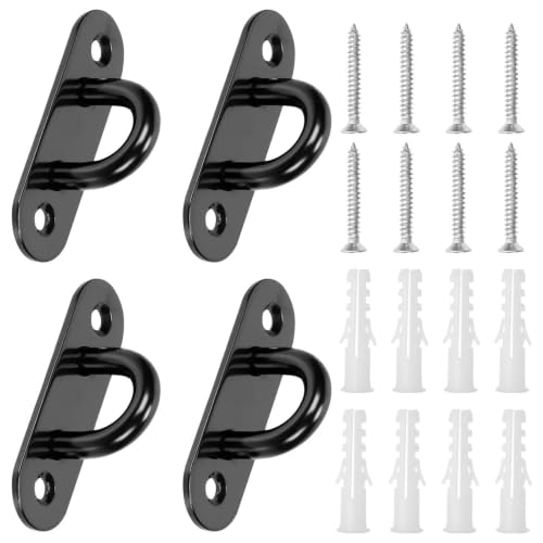 4 Pcs 304 Stainless Steel Black Oval Pad Eye Plate, 46x16mm Compact 2-Hole Ceiling Mount U-Bracket with Screws & Anchors – Marine Hardware for Hammock, Swing, Plants, Narrow Beams (46mm*16mm) - size: 46mm*16mm