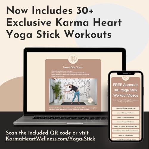 Natural Bamboo Yoga Stick (5ft): Stretch Bar with Super Sturdy Rubber Ends - Versatile Exercise Stick & Yoga Bar for Yoga, Stretching & Posture with Unlimited Access to Video Exercises