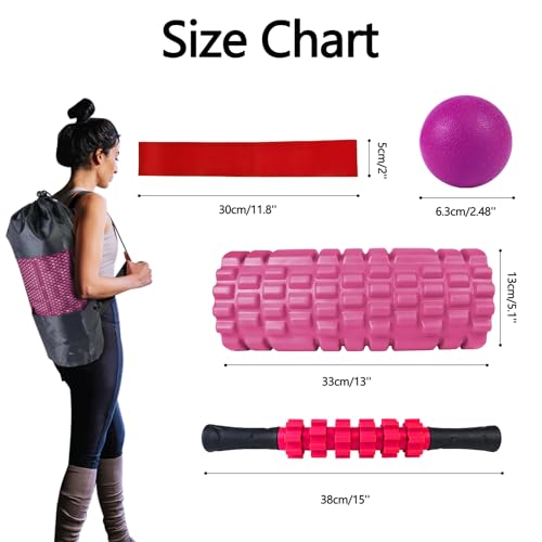 5 in 1 Foam Roller Set High Density Patented Foam Roller for Exercise - color: Rose Red