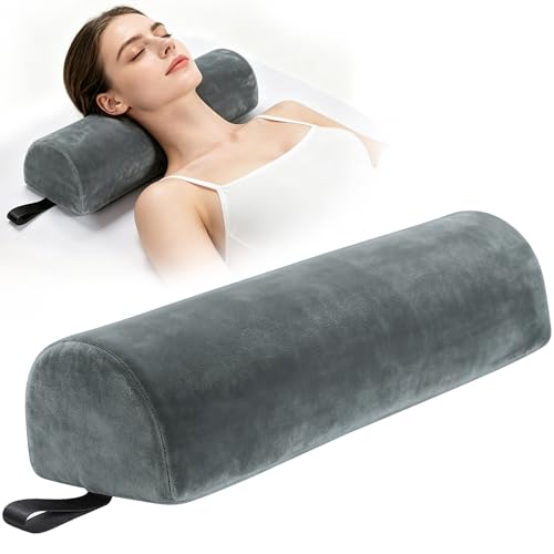 Half Round Neck Bolster for Massage Table, 17x6x4 in Massage Bed Leg Pillow | Velvet Half Moon Pillow w/Strap Handle for Sleeping, Machine Washable Knee Bolster for Massage Bed, Pain Relief - Gray - color: Small Gray - 17x6x4 in - Crystal Velvet