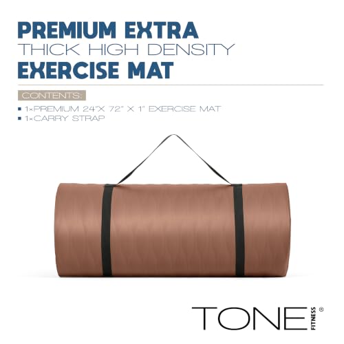 Tone Fitness 1-Inch Thick Yoga Mat | High-Density, Non-slip Exercise Mat with Carrying Strap for Yoga, Pilates, & Home Gym Workouts | Multiple Options - color: Mocha, style: Mesh