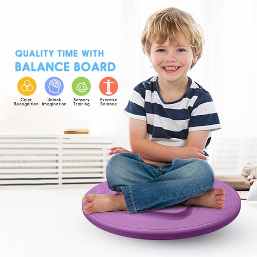 Kids Maze Balance Board - Wobble Trainer for Ski Surf Snowboard, Non-Slip Sensory Rocker Ages 3-12, Core Therapy & Skate Prep - color: Purple