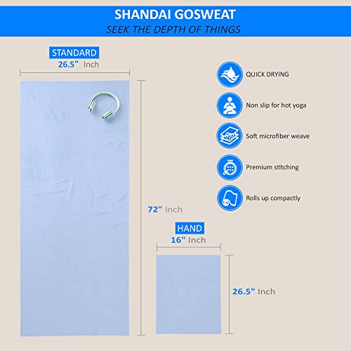 Shandali GoSweat Non-Slip Hot Yoga Towel with Super-Absorbent Soft Suede Microfiber in Many Colors, for Bikram Pilates and Yoga Mats. - color: Placid Blue, size: 72.00" x 26.50"