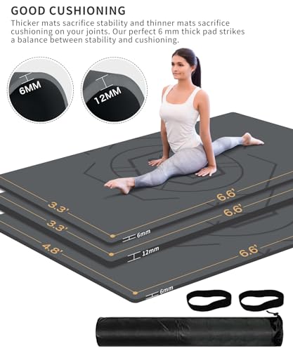 nuveti Large Exercise Mat (6'x 3'), Extra Wide Workout Mat for Men and Women, Yoga Mat Thick 1/4 Exercise Mats Non-Slip, Non-Toxic, Large Fitness Mat Perfect for Barefoot Exercise (Yoga, Pilates, Stretching, Meditation) - color: Grey, size: 78"L x 39"W x