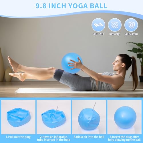 DICYWUDI Pilates Essentials Kit for Home Women, Pilates Equipment for Workouts, 6 Fabric Resistance Bands, 12 Inch Magic Circle Yoga Ring, Mini Exercise Ball, Great Exercise Equipment - color: 8pcs Blue set