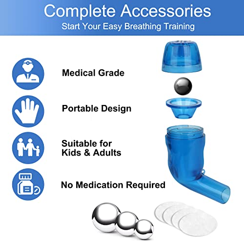 Giyosk Breathing Exercise Device for Lungs, Mucus Removal Flutter, Flutter Valve Mucus Removal Device with A Set of Accessories, Breathing Trainer for Lung Cleanse(Blue) - color: Blue-a