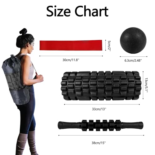 5 in 1 Foam Roller Set High Density Patented Foam Roller for Exercise - color: Pure Black