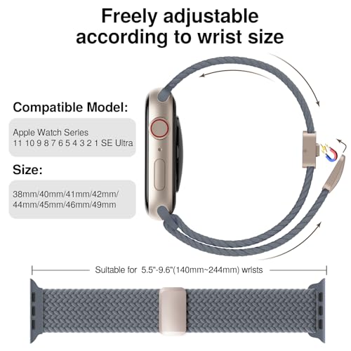 Braided Stretchy Magnetic Band Compatible with Apple Watch Bands Women Men - color: Anchor Blue, size: 44mm/45mm/46mm/49mm/(42mm-series 3 2 1)