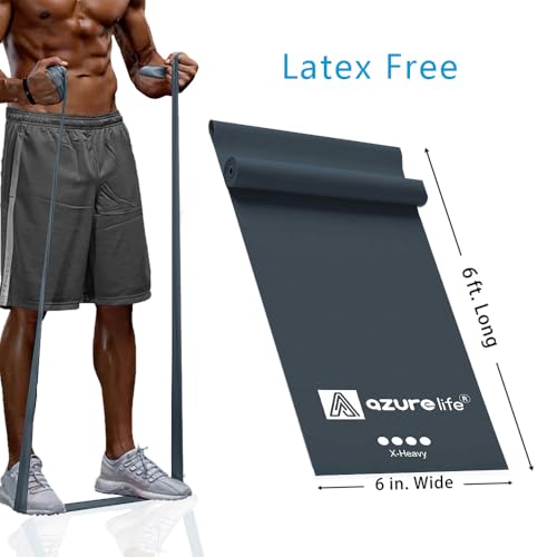 A AZURELIFE Professional Individual Exercise Resistance Bands, Single 5, 6,7 Ft or 8 Yards Elastic Bands, Non-Latex Stretch Bands for PT, Yoga, Pilates, Rehab, at-Home or The Gym Workouts - color: Gray - X-Heavy, size: 6 Feet