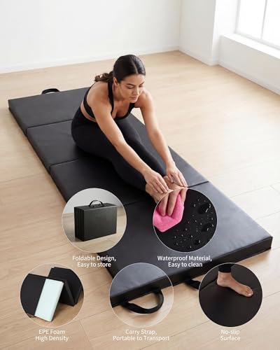 6x2FT Folding Gymnastics Mat, 2-Inch Thick 4-Fold Exercise Floor Mat for Home Gym, Portable Yoga Mat for Pilates, Aerobics, Martial Arts & Training