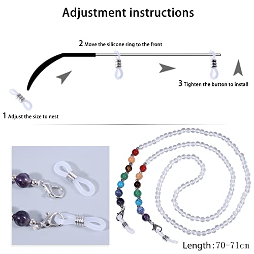 TUMBEELLUWA Reiki 7 Chakra Stone Beads Eyeglasses Chain for Women Men - color: White