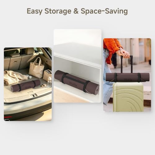 WeiLa Extra Thick Yoga Mat (10mm), Large TPE Workout Mat 74"x28" with Strap - color: Brown & Apricot