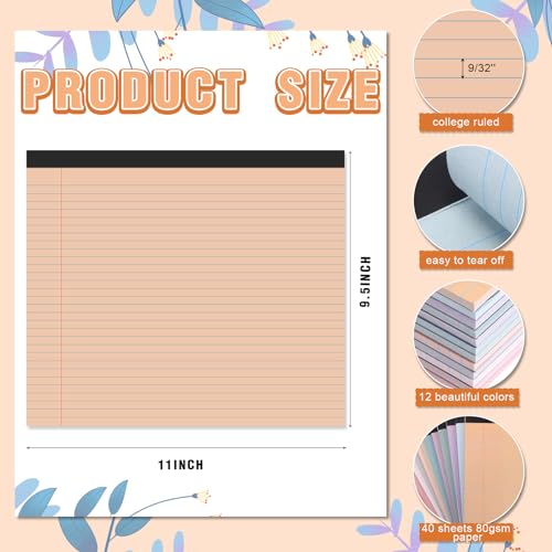 Lincia 12 Pcs Legal Pads Landscape Notebook, Vintage Color | 11" x 9.5" College Ruled Notepad,Horizontal Lined Notebook, 40 Sheet, 80 Gsm, Assorted Colors Paper, Pastel Writing Pad - color: Vintage Color