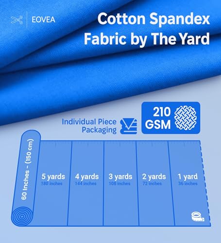 EOVEA - Cotton Spandex Fabric by The Yard - 4 Way Stretch Jersey Knit - Spandex & Cotton T-Shirt Fabric - Lightweight, Breathable - 60" Wide Roll| 10 oz(Royal Blue,1 Yard) - color: Royal Blue, size: 1 Yard