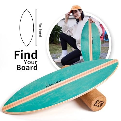 XCMAN Surf Balance Board Trainer with Roller Wooden Exercise Balancing Stability Trainer - Non Slip Surface for Adults Kids|Balance Board for Surfing,Snowboarding,Skateboarding,Hockey,Yoga Training - color: Leaf Green