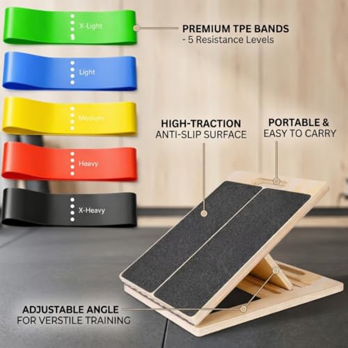 Slant Board with Resistance Bands for Calf Stretch & Squat Training