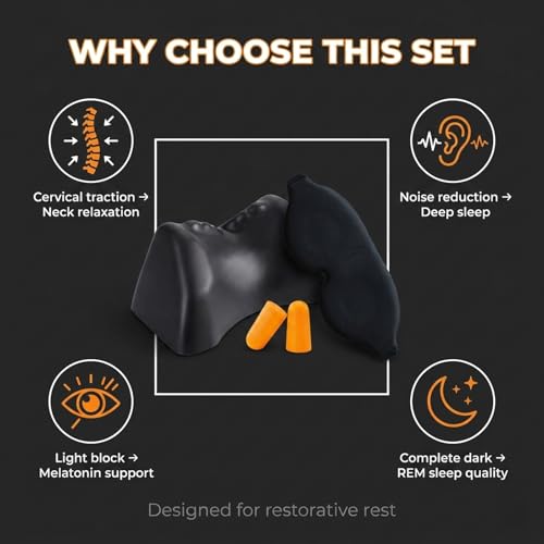 Occipital Release Tool for Neck Pain Relief – Cervical Traction Pillow for Tension Headache with 3D Sleep Eye Mask & Foam Earplugs,Pivotal Therapy Neck Stretcher for Shoulder & Upper Back Pain