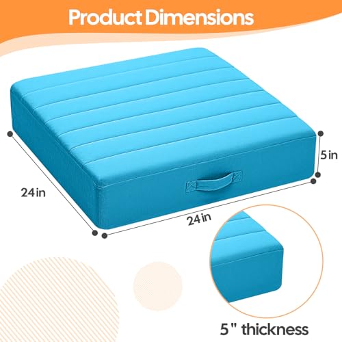 MeMoreCool 24 Inch Square Floor Pillow for Adults, Turquoise Foam Cushion - color: Sky Blue, size: 24 Inch