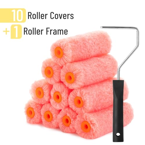 Bates- Paint Rollers, 4 inch Paint Roller with 10 Covers, Wall Painting Tool - color: Orange, size: 4 inch Paint Roller+10 Covers