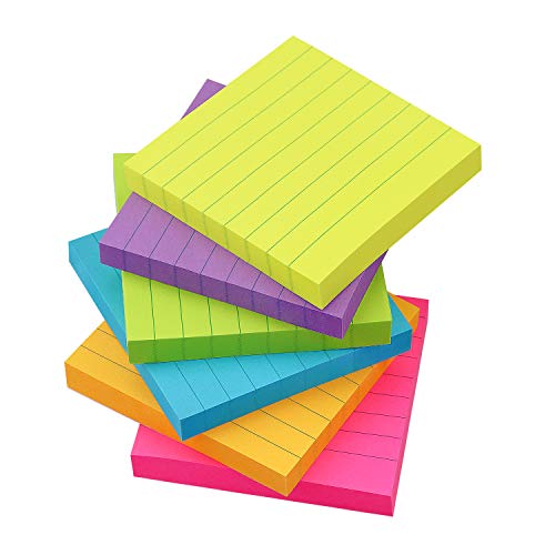 Lined Sticky Notes 3x3 in, Bright Colors 6 Pads, 90 Sheets/Pad | Total 540 Sheets - color: 6 Pads 3x3 in Lined Sticky Notes