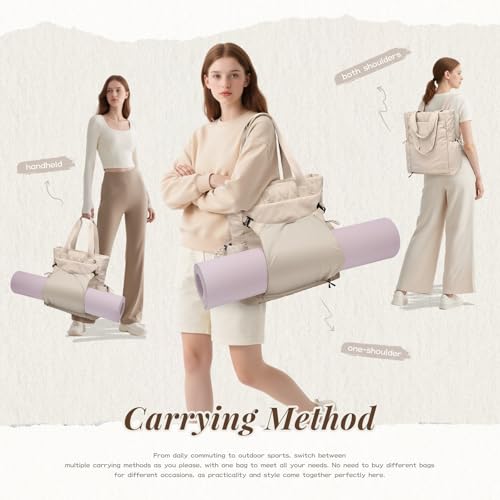 GOLF SUPAGS 3-in-1 Laptop Tote Backpack for Women 15.6" Quilted Work Gym Bag with Hidden Yoga Mat Carrier for Travel Leisure (Apricot) - color: Apricot