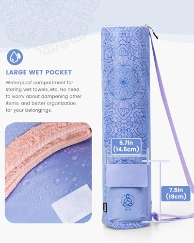 Gonex Yoga Mat Bag, Full-Zip Mat Carrier | 600D Oxford Fabric, Wet Pocket, Front Zip Pocket, Adjustable Strap, Fits Mats up to 26" - color: Blue Mist