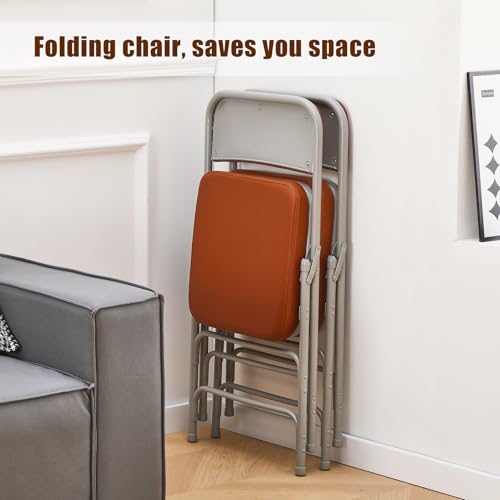 Padded Folding Chair Indoor Metal Frame Foldable Chair Brown - color: Brown