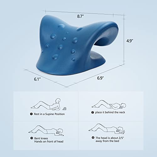 Cozyhealth Neck Stretcher for Neck Pain Relief, Neck and Shoulder Relaxer Cervical Traction Device Pillow for TMJ Pain Relief and Muscle Relax, Cervical Spine Alignment Chiropractic Pillow (Dark Blue) - color: Dark Blue