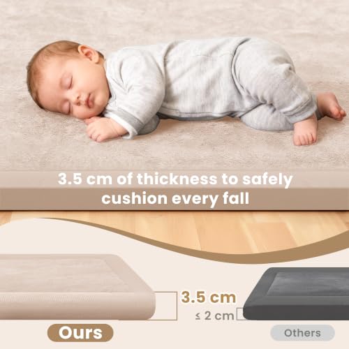 1.3" Thick Baby Play Mat for Floor,71x79 Ultra Soft Elasti-Foam Mat - color: Beige, size: 71"×79"