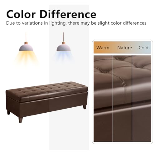 Joveco 51 Inch Storage Bench,Leather Tufted Storage Ottoman with Legs - color: 51", Brown