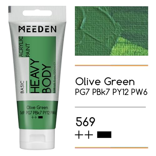 MEEDEN Acrylic Paint Olive Green: 100ml/3.38oz x 2 with Titanium White | Heavy Body Artist Acrylic Paint Set for Canvas, Wood & Craft, Non-toxic Creamy Art Paint with Titanium White for Mixing - color: Olive Green, size: 2 Tubes