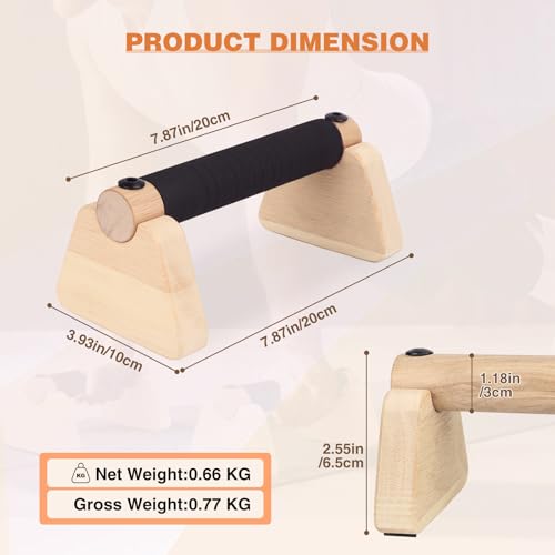 Wooden Parallettes 2 PCS Wood Push-up Stand for Exercise Home Workout Equipment Strength Training Non-Slip Base for Handstand Blocks, Pushup Handles & Planks