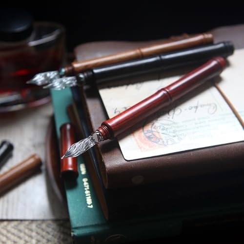 SeventyTwo Handmade Glass Dip Pen with Wood Handle, Fine Point Writing Instrument with Display Case (Red) - color: Red
