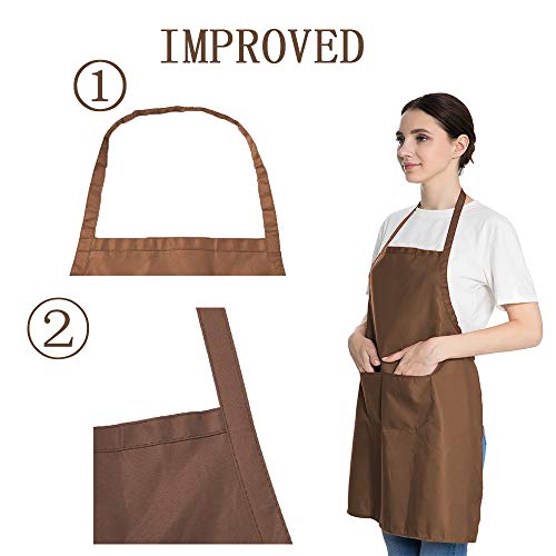 Total 6PCS Brown Bib Apron Adult with 2 Pockets for Women Men Chef Cooking Kitchen (6, Brown) - color: Brown