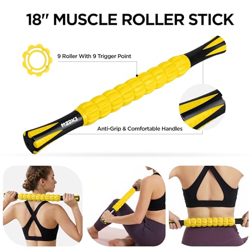 Muscle Roller & Massage Roller Stick for Athletes - Lymphatic Drainage Support, Relieves Muscle Soreness, Cramping & Tightness - Targets Legs, Arms, Back & Calves (Yellow) - color: Yellow