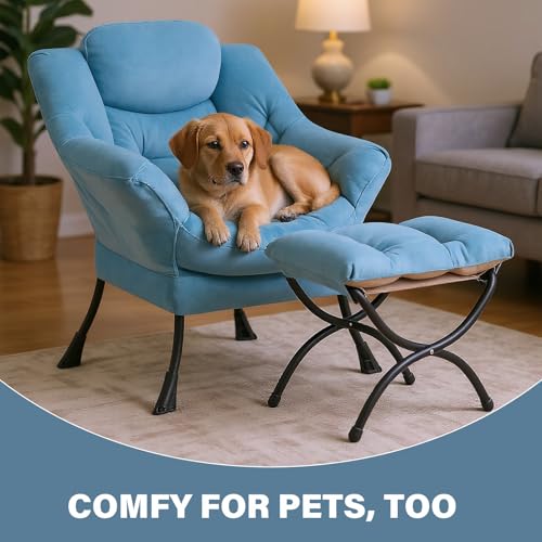 Tiita Lazy Chair with Ottoman, Comfy Reading Accent Chair, Light Blue - color: Light Blue