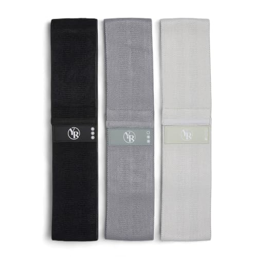 Fabric Booty Bands Set, 3 Resistance Levels for Pilates - color: Black/Grey