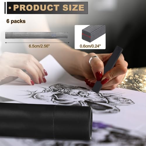MECCANIXITY Compressed Charcoal Sticks, 6B Grade Square Vine Charcoal Sticks Set Art Supplies for Painting Drawing Sketching Shading Artists Beginners(Pack of 6) - style: 6B