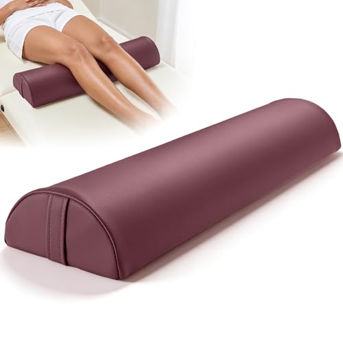 Half Moon Bolster Pillow for Leg, 21 x 6 x 3 in Knee Support Pillow Pad | PU Leather Semi Roll Massage Bolster w/Strap Handle, Water & Oil Proof D Shaped Cushion for Yoga Therapy Spa Physical Relief - color: Medium Purple- 21x6x3 in - Pu Leather