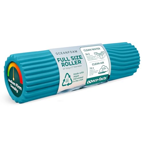 Oceanfoam Tidal Roller - Miami Blue - Muscle Massage Foam Roller for Back Pain & Stretching - Firm and Ergonomic Wide Wave Textured - Yoga, Athletics, & Wellness - Full Size, 20" x 5" - color: Miami Blue