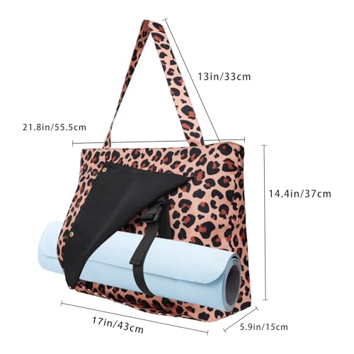 Yoga Mat Bag Yoga Bags and Carriers Fits All Your Stuff Yoga Tote Bag with Zipper Pocket Yoga Mat Carrier Pilates Bag Take in Out Mat Easily - color: Leopard Print
