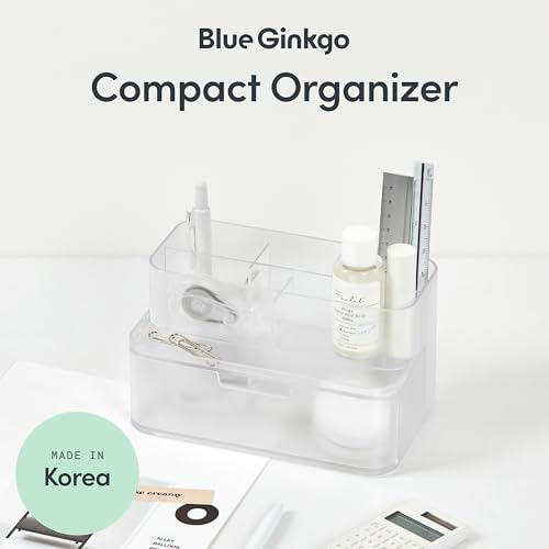BLUE GINKGO Compact Desk Organizer, Transperent, Made in Korea | 5 Compartments. Half Drawer. Space-Saving. - color: TRANSPARENT, size: Compact
