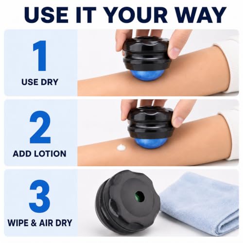 Manual Massage Ball Roller for Essential Oils & Lotion - Blue Handheld Deep Tissue Massager for Back, Neck & Foot Relief - color: Blue