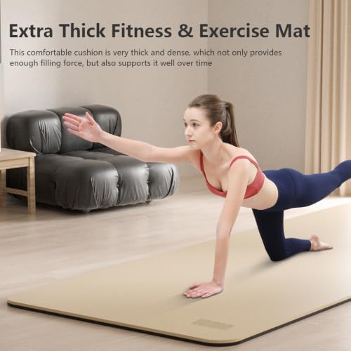 Yoga Mat, 80cm Wide, 1/3 Inch Thick Exercise Mat, Carry Strap, Fitness - color: beige