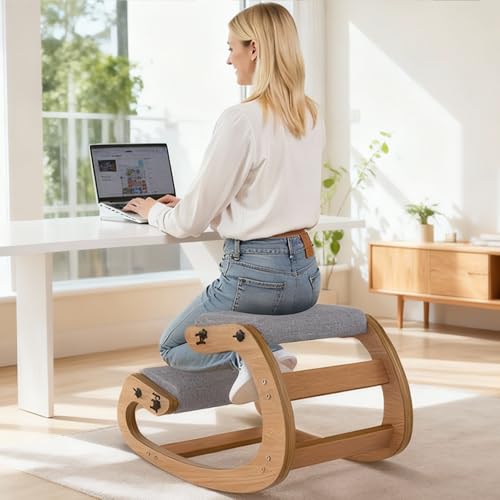 Ergonomic Kneeling Chair with Wooden Frame, Wood - color: Wood