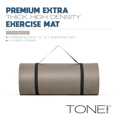 Tone Fitness 1-Inch Thick Yoga Mat | High-Density, Non-slip Exercise Mat with Carrying Strap for Yoga, Pilates, & Home Gym Workouts | Multiple Options - color: Beige, style: Wave