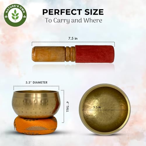 Nature's Own Tibetan Singing Bowl Set Easy to Play Meditation Sound Bowl Handcrafted in Nepal for Yoga, Mindfulness, Chakra Healing, Stress Relief Spiritual Gifts for Women & Men (3.5 Inch, Hammered) - color: 3.5 Inch